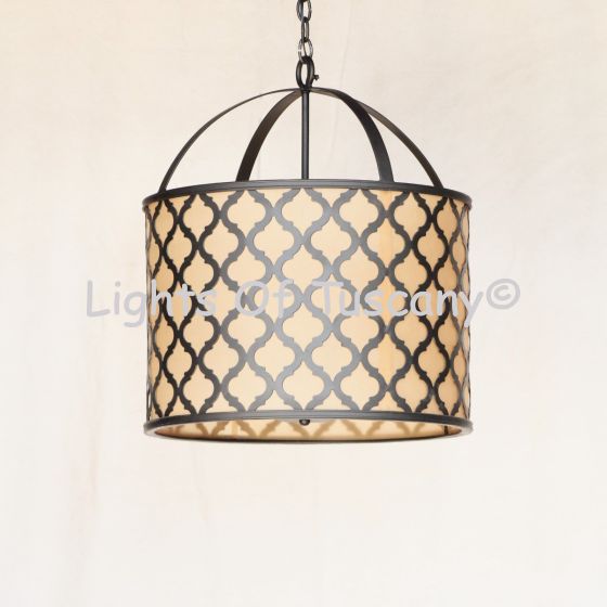 2640-6 Transitional Style Hanging Drum Pendant Light with Natural Mica