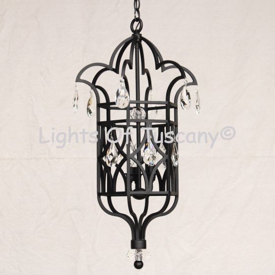 3509-3 Wrought Iron Contemporary Crystal Pendant