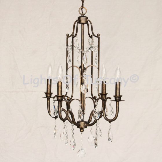 3545-6 Transitional Spanish Style Wrought Iron Chandelier with Crystals