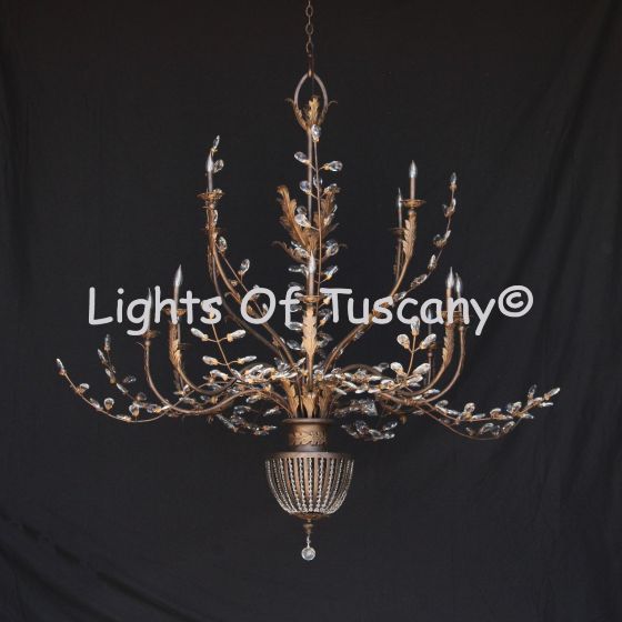 3590-13 Wrought Iron Crystal Italian Style Chandelier