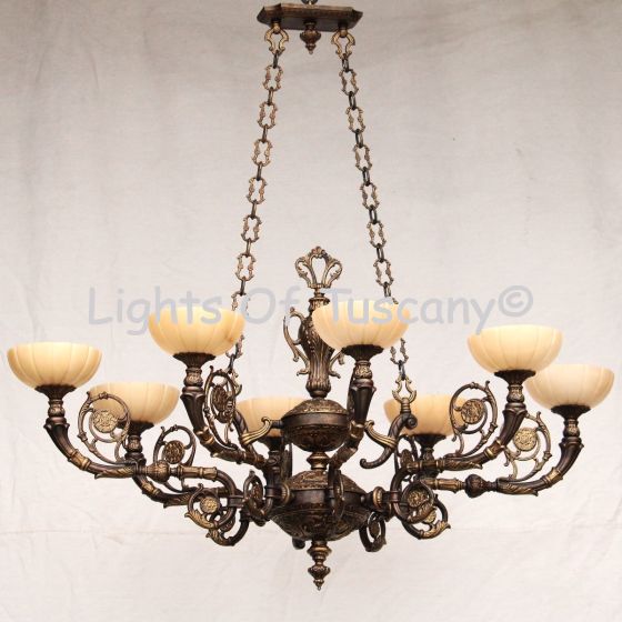 4227-8 European Antique Brass Style Chandelier with Real Stone Shades