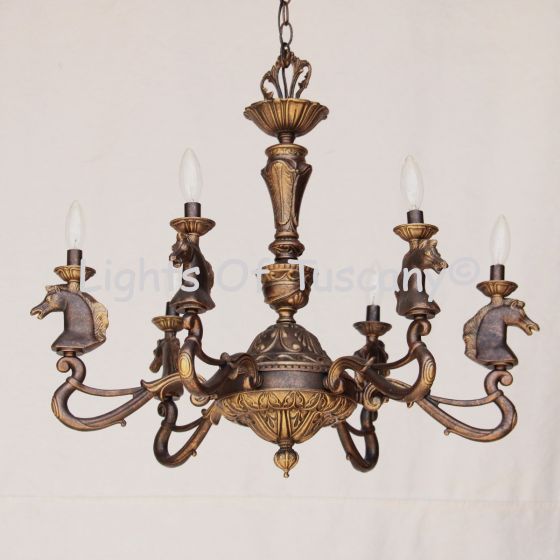 4240-6 European Cast Brass Horse Head Chandelier