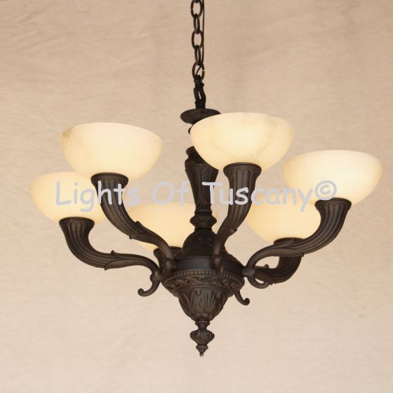 4243-6ALB European Cast Brass Chandelier with Genuine Stone Shades