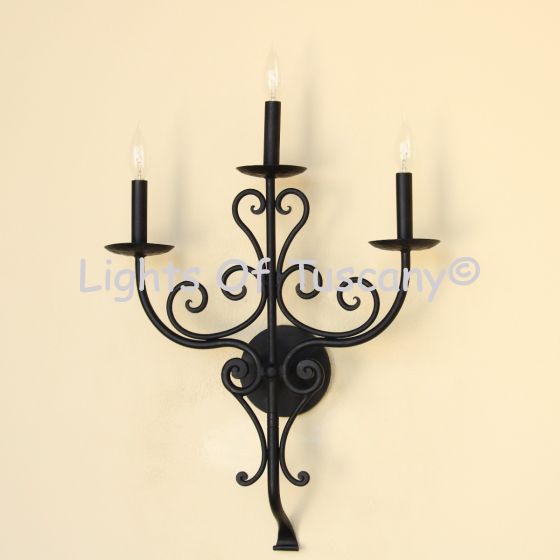 5183-1 Tuscan Mediterranean Style Wrought Iron 3 Light Wall Sconce