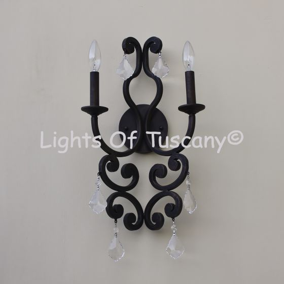 Tuscan-Wrought Iron- Crystal Wall Lamp