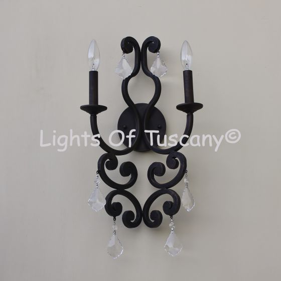 Tuscan-Wrought Iron- Crystal Wall Lamp
