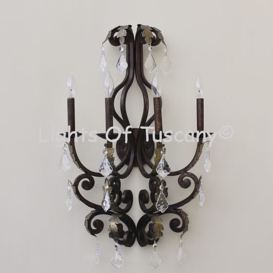 Tuscan-Wrought Iron- Crystal Wall Lamp