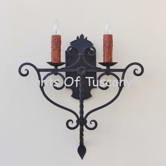 Spanish Style wall sconce light, Lamp 5254-2 Tuscan Style Wrought Iron Double Wall Sconce Light Wrought Iron, Mediterranean Spanish Revival