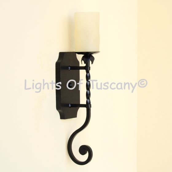 5258-1GLS Transitional Style Hand Forged Wrought Iron Wall Sconce with glass candle