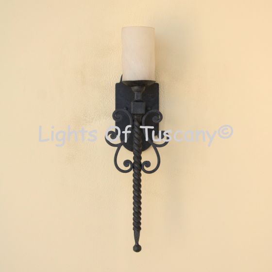 5284-1GLS Spanish Gothic Revival Style Wrought Iron Wall Sconce Light
