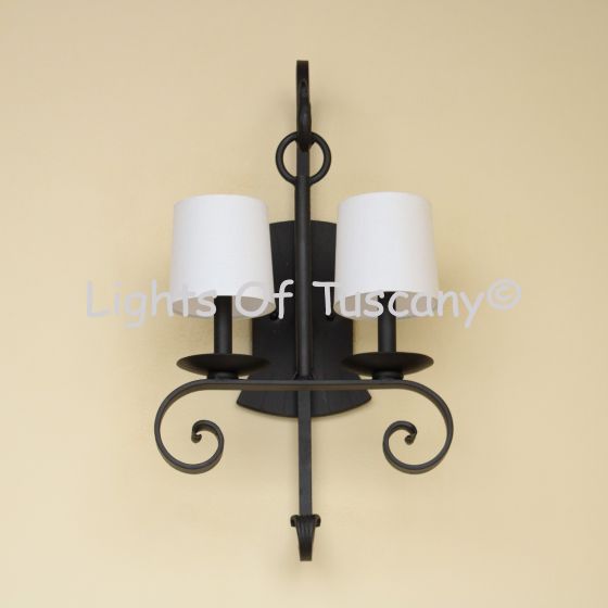 5320-2SHD Rustic Transitional Style Double Light Wall Sconce with Linen Shades