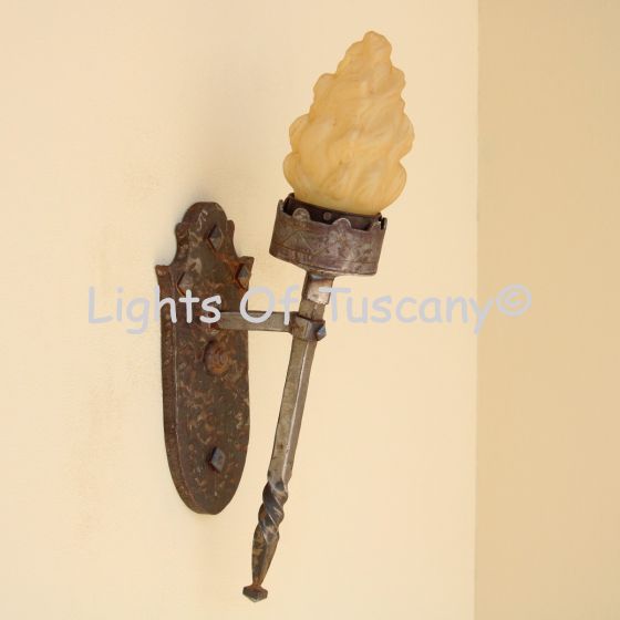 5323-1 Old World Wrought Iron Castle Torch Light