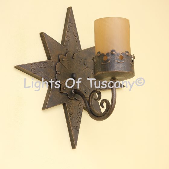 5337-1 Contemporary Star Iron Wall Light With Glass Candle