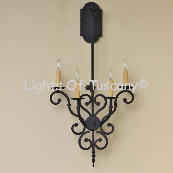 5392-4 Vintage Tuscan Style Iron 4 Light Wall Sconce Mediterranean Spanish Style Antique 