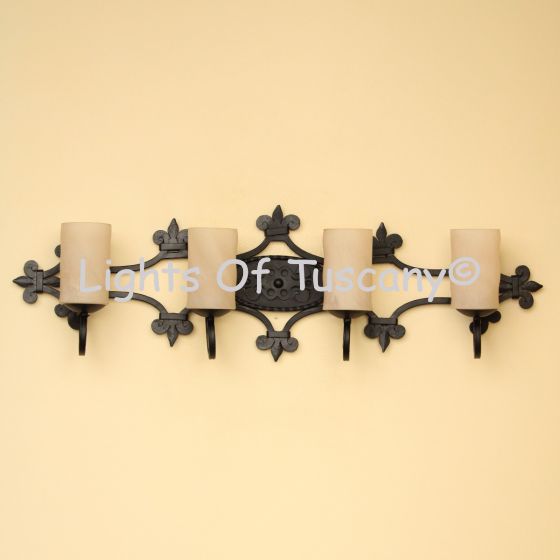 5572-4 Mediterranean Style Wrought Iron 4 Light Bathroom Vanity Bar Light