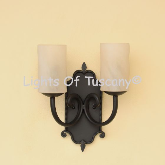 5617-2 Mediterranean Style Wrought Iron Double Wall Sconce with glass candles