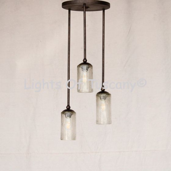 6128-3 Wrought Iron Modern Style 3 Pendant Cluster Hanging Light with Glass Candles