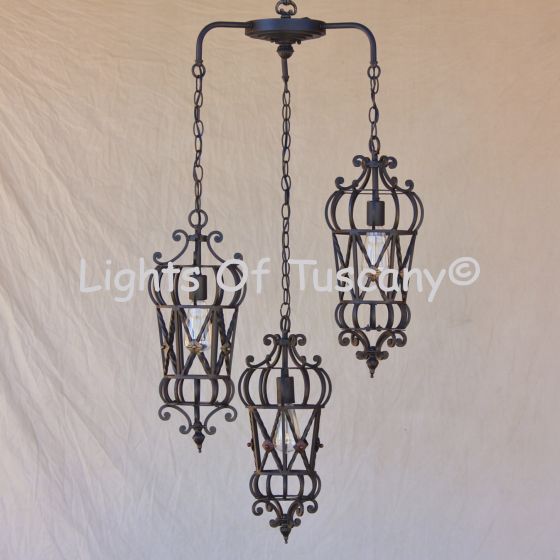 6173-3 Mediterranean style wrought Iron pendant chandelier