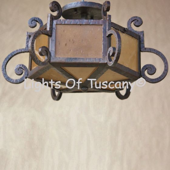 Tuscan Spanish Hallway Entry Hexagonal Semi-Flush Ceiling Light               