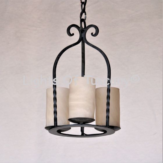 6521-3GL Rustic Mediterranean Style Iron Mini Chandelier with Glass Candles