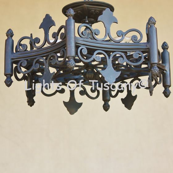 Spanish Revival Wrought Iron Semi Flush Ceiling Light