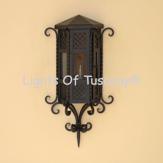 Spanish Revival Pocket Lantern, Wrought Iron Spanish Light, Outdoor Iron Wall Light, Dark Sky Lighting, 