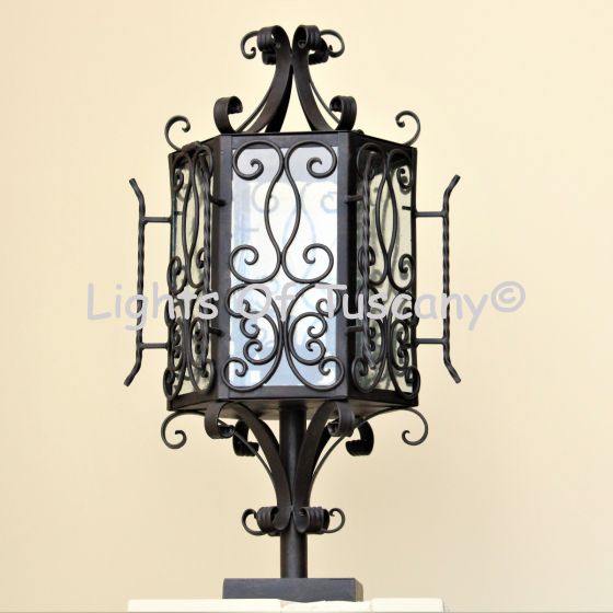 7083-3P Mexican Hacienda Style Wrought Iron Post Lantern Light