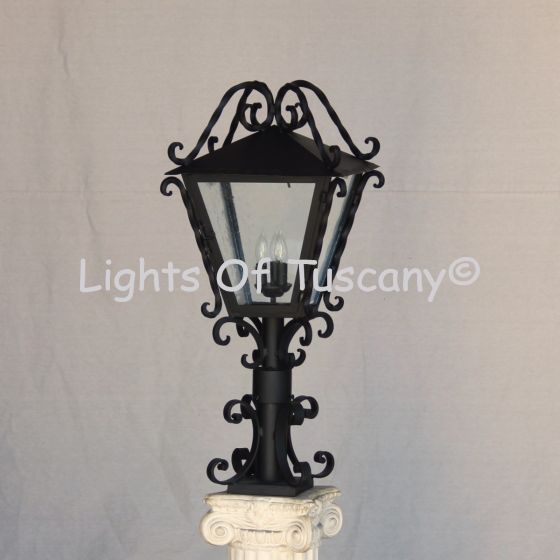 7249-3SCR Tuscan Style Wrought Iron Post Light with Decorative Pole