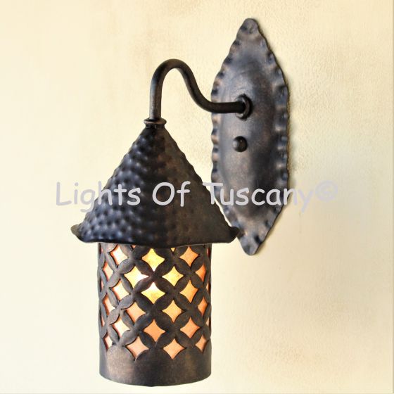 7325-1M Rustic Gothic Style Iron Outdoor Wall Lantern with Natural Mica