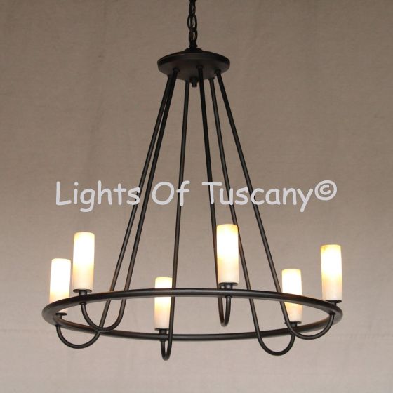 9014-6ONX Contemporary Onyx Wrought Iron Chandelier