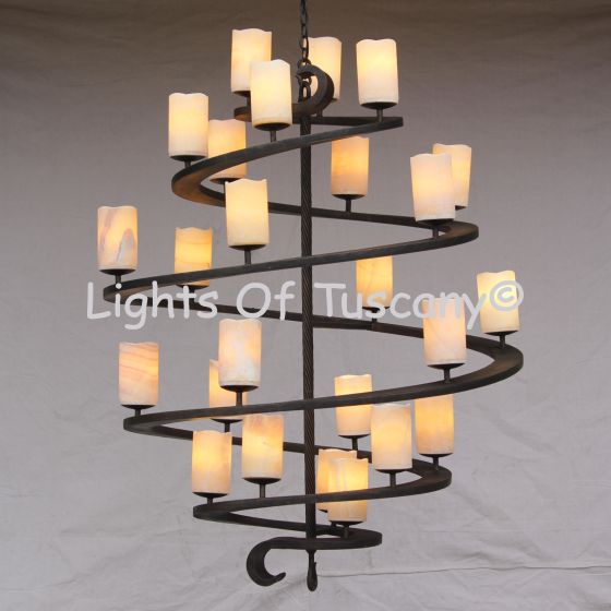 Spiral- Contemporary Wrought Iron Chandelier with Onyx 