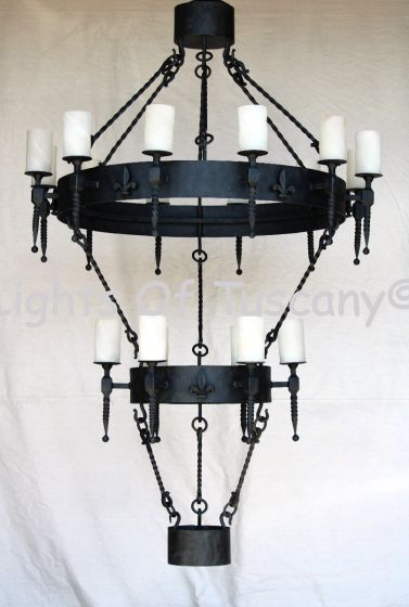 inverted chandelier, wheel chandelier, wrought iron chandelier, Spanish style chandelier, 2 tier chandelier