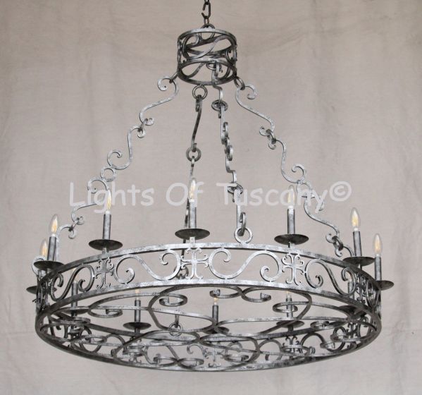 1842-12 Tuscan Mediterranean Style Wrought Iron Scroll Chandelier