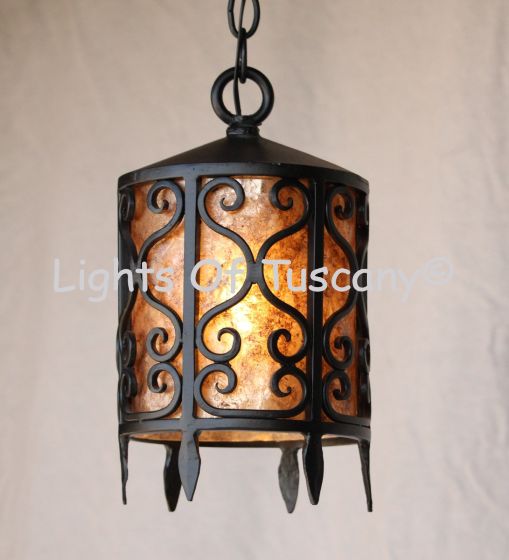 2070-1MIC Spanish Revival Wrought Iron Hanging Pendant with Mica 