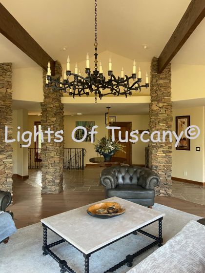 wrought iron chandelier, great room chandelier, antler chandelier