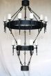 inverted chandelier, wheel chandelier, wrought iron chandelier, Spanish style chandelier, 2 tier chandelier