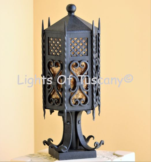 7560-1P Spanish Gothic Revival Wrought Iron Post Light