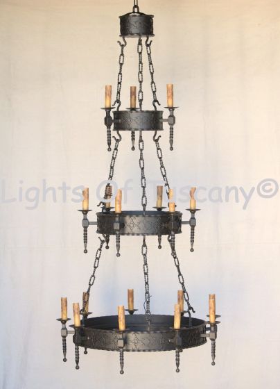 1442-18 Wrought Iron Large Spanish Style Chandelier 