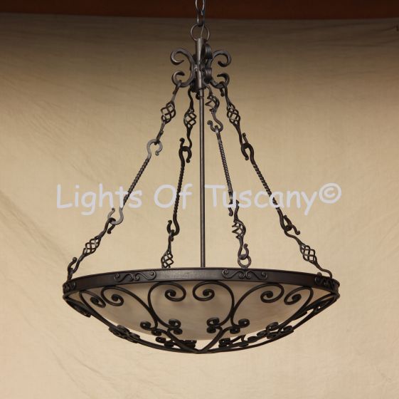 Wrought Iron Pendant Bowl Light, Tuscan Light Fixtures