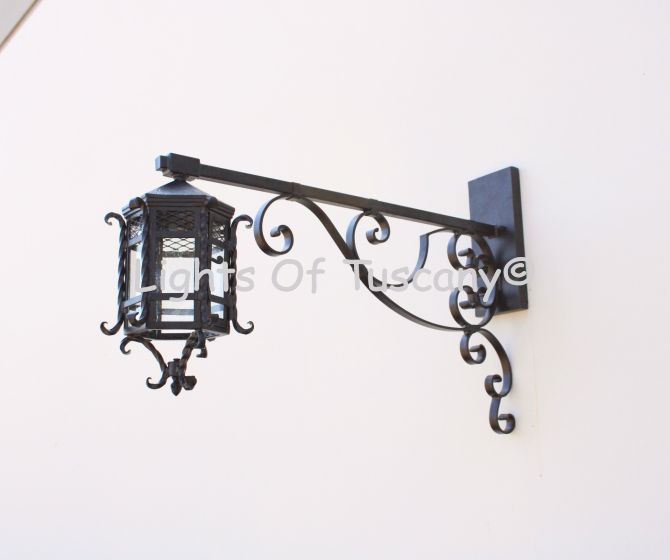 Spanish Colonial Outdoor Light, Wall Bracket Light, Spanish Style Iron Light, Tuscan Wall Lantern, Extended Wall Light,  Metal scrollwork lantern, Hanging Wall Lantern, Hanging Spanish Wall Lantern, Iron Light Stand, Scroll Light Wall Bracket Light, Wall 