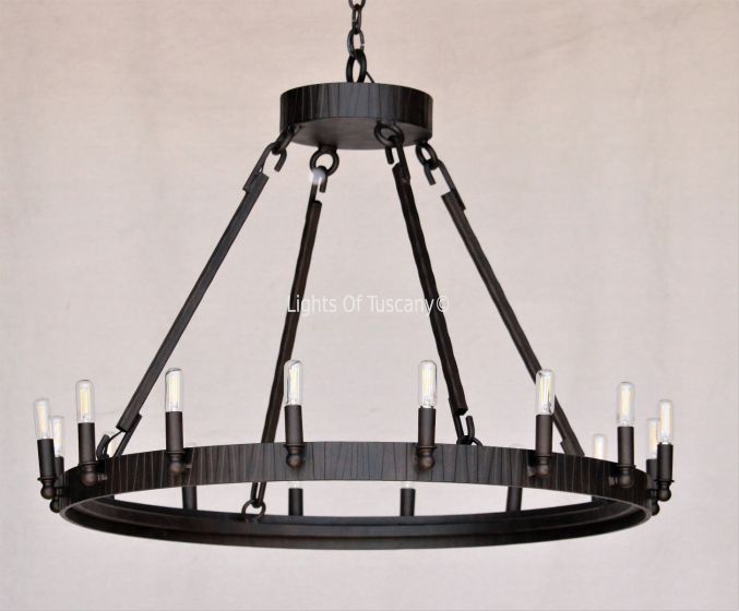 2397-16SH Contemporary Wrought Iron Wagon Wheel Chandelier
