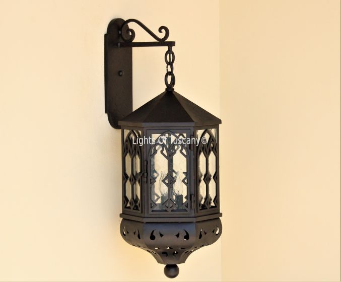 8280-3 Moroccan Moorish Style Hanging Iron Outdoor Hanging Wall Lantern