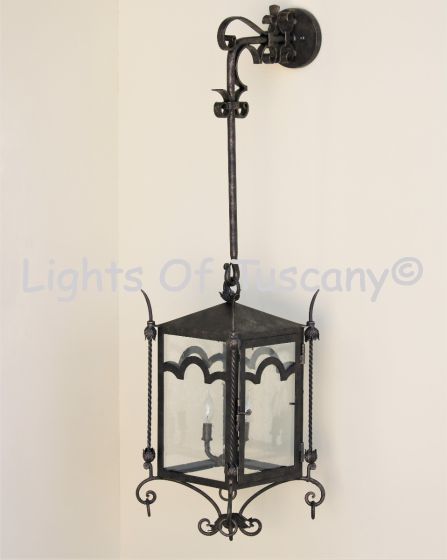 Gothic light, gothic revival lighting, wrought iron light, victorian light, church light, iron wall hanging lantern, LED, 