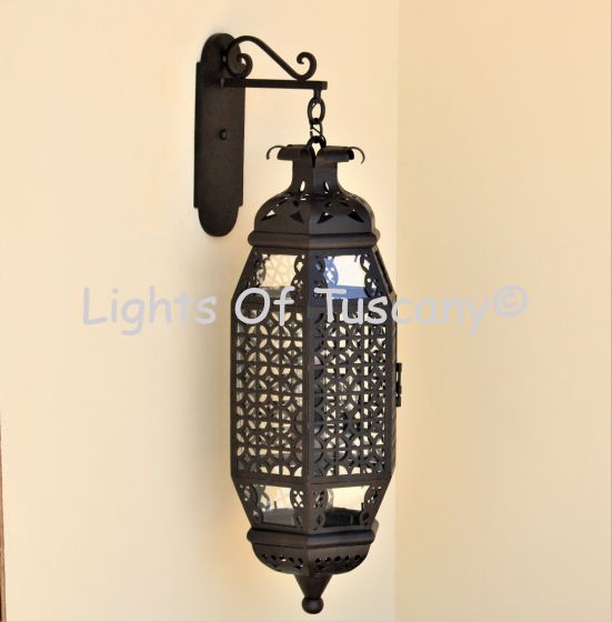 8270-3 Moroccan Style Wrought Iron Outdoor Hanging Wall Lantern Light
