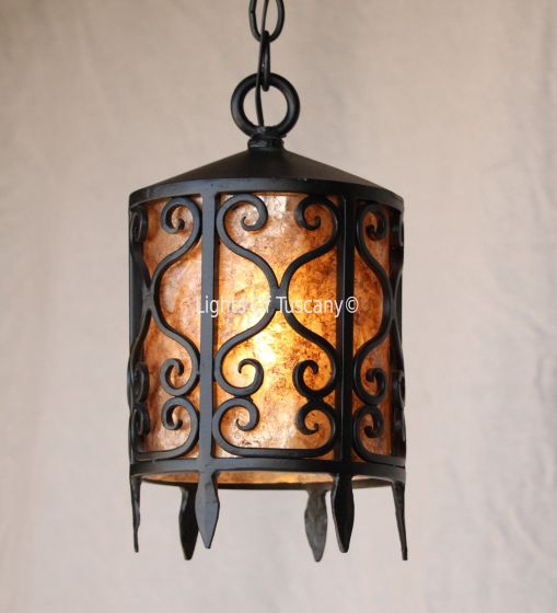 2070-1MIC Spanish Revival Wrought Iron Hanging Pendant with Mica