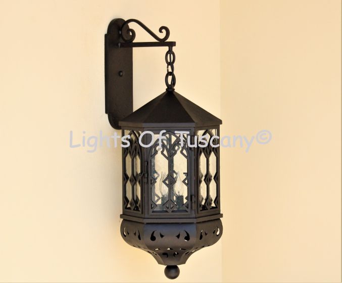 8280-3 Moroccan Moorish Style Hanging Iron Outdoor Hanging Wall Lantern